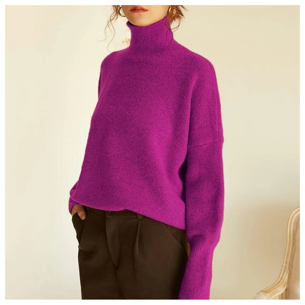 KNIT MIX Boxy Mock Turtleneck Sweater in Raspberry SIZE LARGE